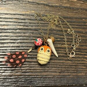 Owl Boho Pendant Necklace with Feather Charms